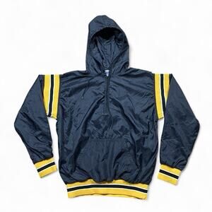 Vintage Russell Athletic Navy Yellow Hooded Windbreaker Half Zip USA Made M